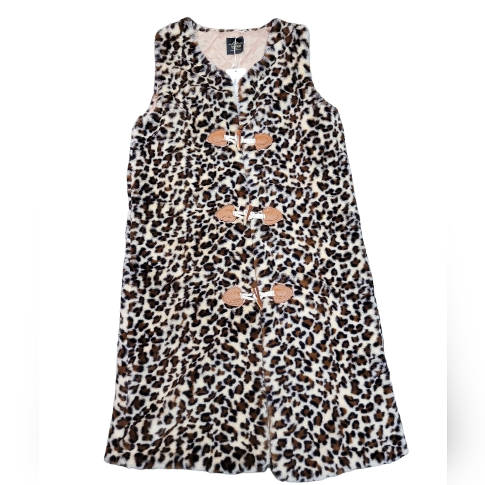 Boutique Style Trench Length Faux Cheetah Fur Sweater Vest Size Small NWT